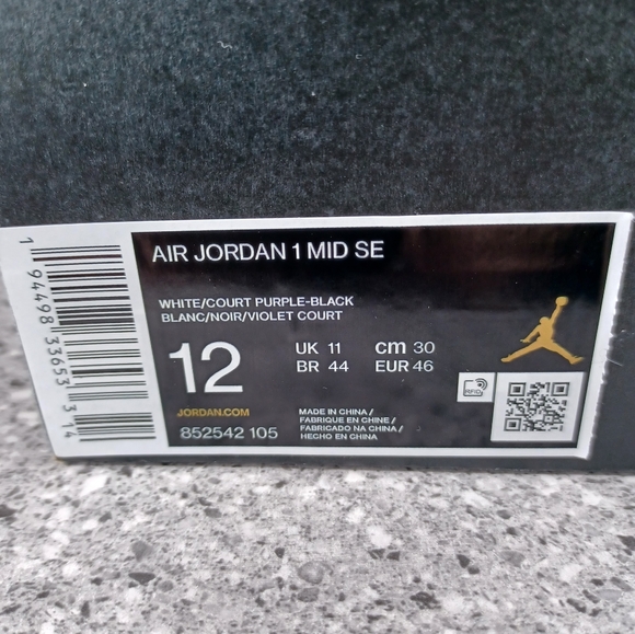 Nike Air Jordan 1 Mid Court Purple Sneakers - Men's 12 Shoes - Picture 9 of 10